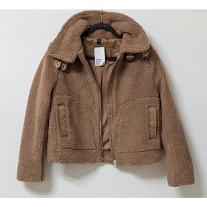 H&M DIVIDED Faux Shearling Teddy Biker Jacket Women's Size S